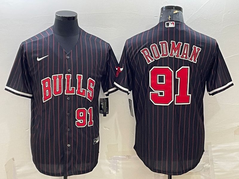 Men Chicago Bulls 91 Rodman Black Stripe Game Nike 2022 NBA Jersey